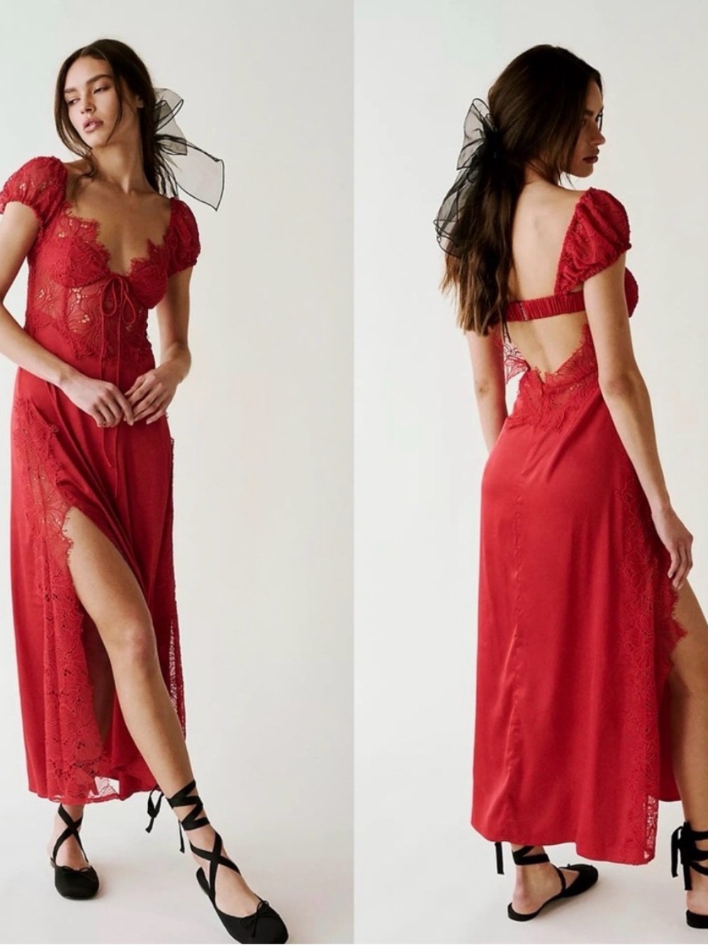 For Love & Lemons Casey Red Lace Midi Dress